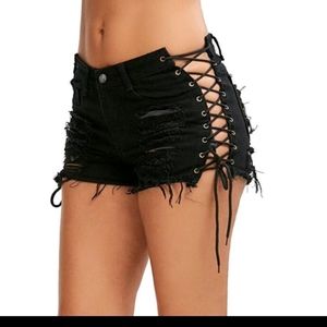Nwot Lace up ripped back Jean shorts